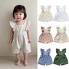 Spring-Summer Cotton Linen Romper: Baby Girl Short Sleeve Bodysuit Overalls with Cute Straps