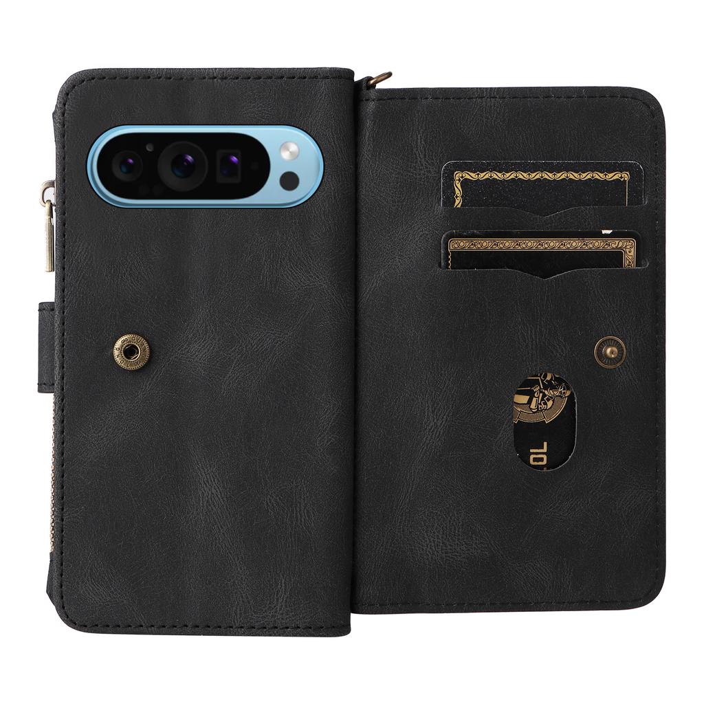 For Google Pixel 10 Pro/Google Pixel 9/Google Pixel 9 Pro/Google Pixel 10 Zipper Wallet Case with 15 Card Slots and Strap Leather Phone Cover
