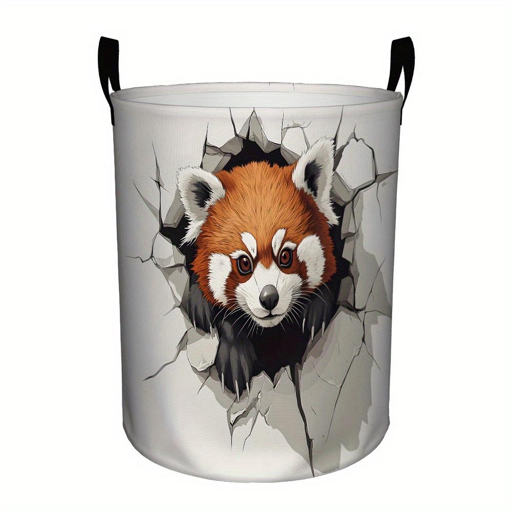 1pc Playful Panda Bursting Through Wall Design Large Capacity Laundry Hamper - Durable Fabric Round Clothes Basket with Sturdy Handles for Back-to, Gr