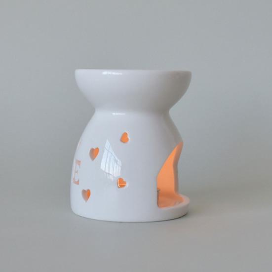 Essential Oil Burner with Spoon White Ceramic Aroma Burner Wax Melter with Cutout Design Home Tabletop Wax Warmer for Bedroom Meditation Room