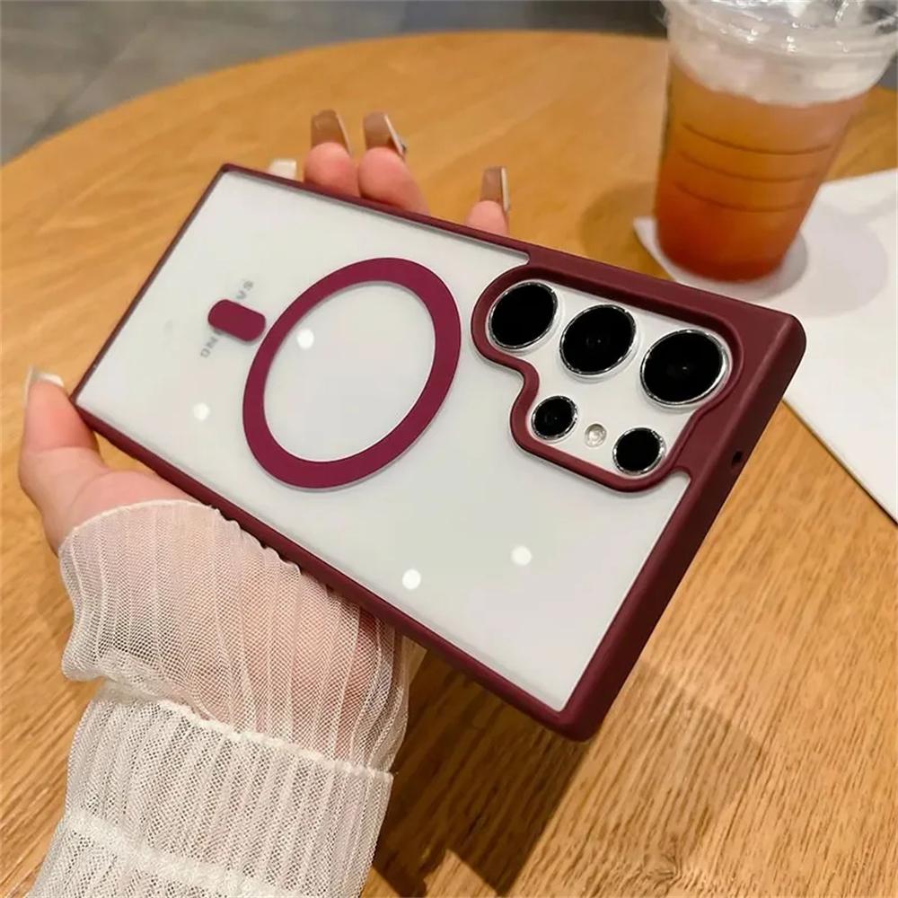 Frosted Frame Magnetic For Magsafe Cases For Samsung Galaxy S25 S24 S23 Ultra Wireless Charging Acrylic Bumper Cell Phone Cover