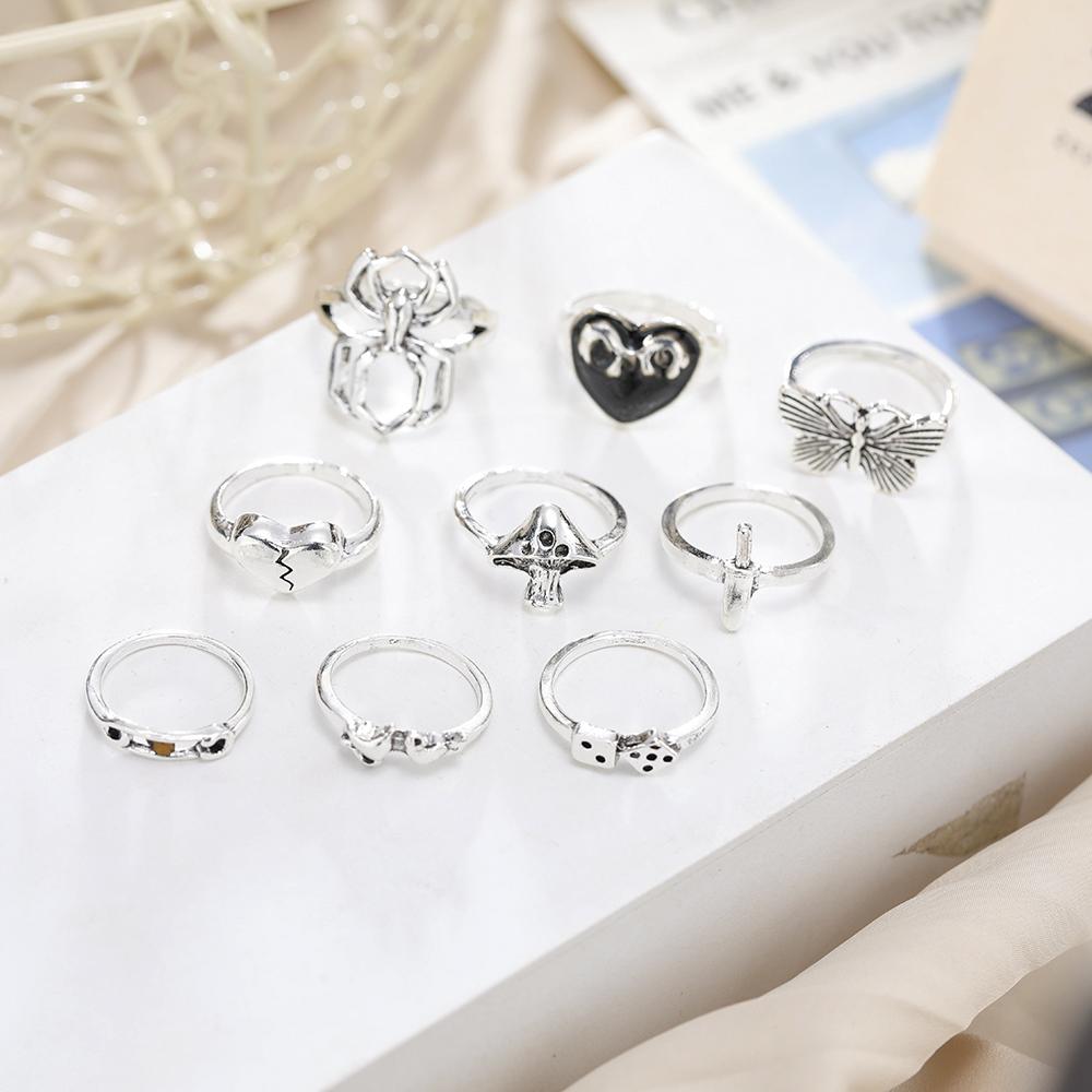 Набор колец с подвеской в ​​виде паука-бабочки из 9 предметов ручной работы с ювелирными изделиями, мечом и холодным шармом