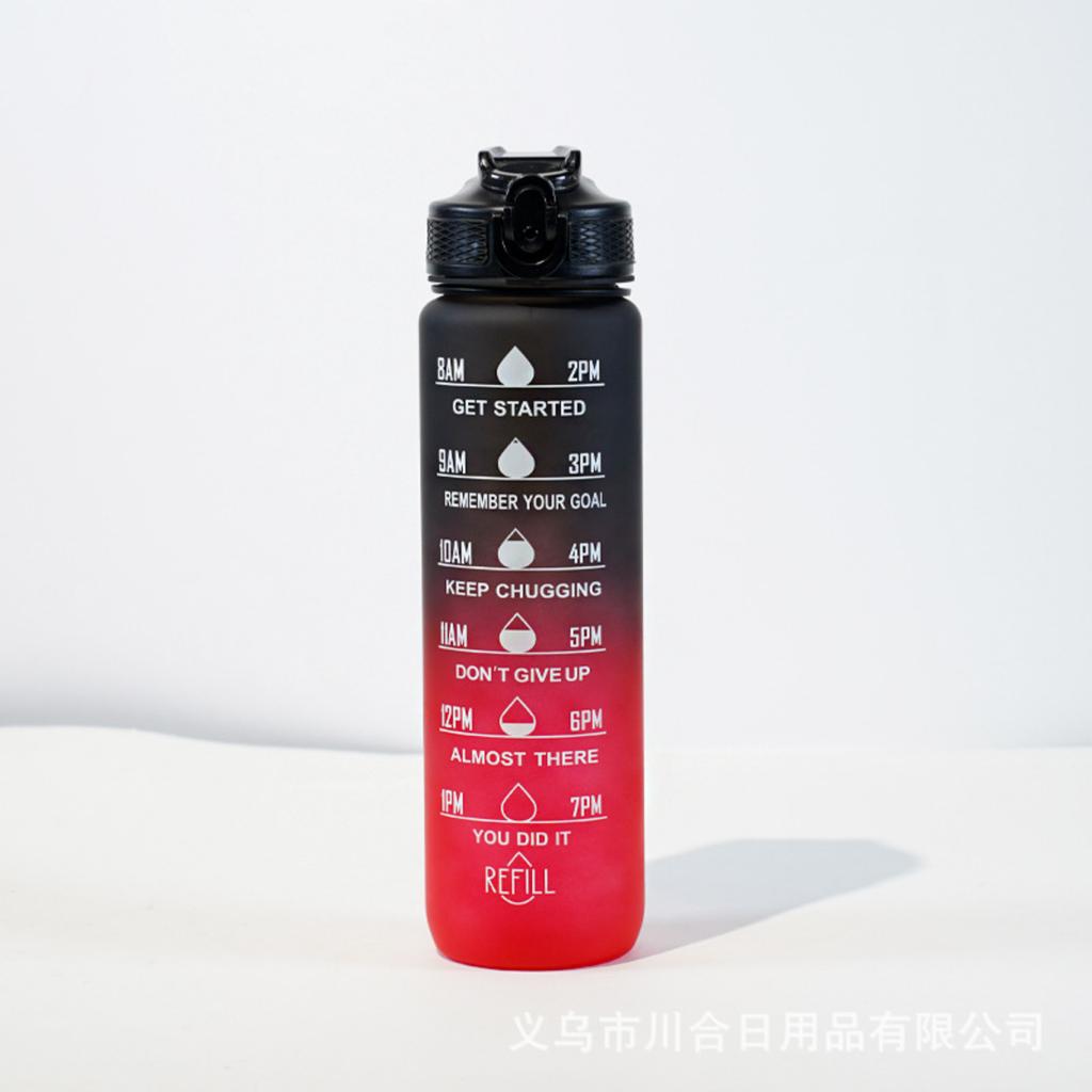 Пластиковая бутылка для воды с градиентом, большая емкость 1 л, крышка-поильник, портативная спортивная бутылка для воды для улицы.