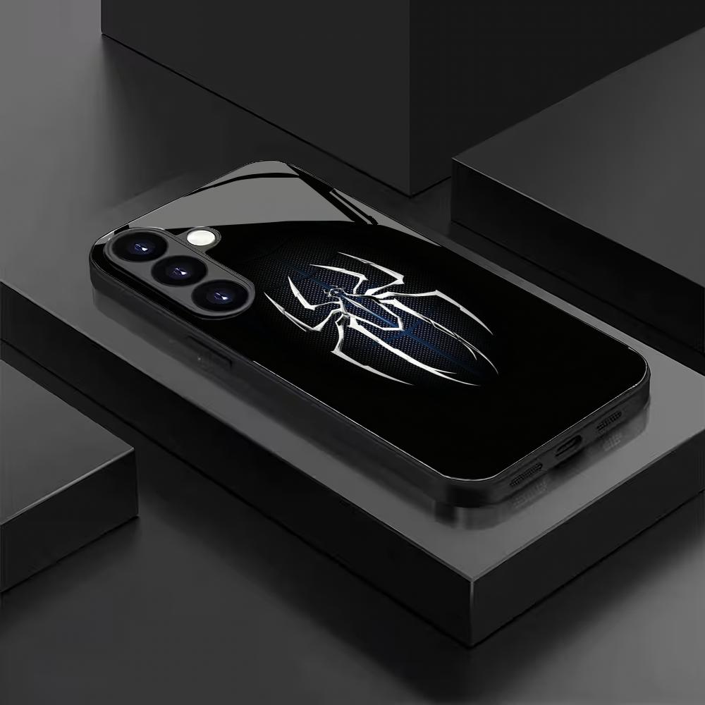 Черный стеклянный чехол для телефона с узором «Паук», подходит для Samsung Galaxy S26 S25 S24 S23 S22 S20 FE/Ultra/Plus, противоударная задняя крышка