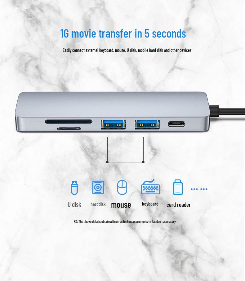 Хаб USB-C «шесть в одном» для ноутбуков MacBook и Huawei