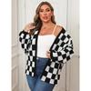 Women's Autumn and Winter Plus-size Color Contrast Patchwork Checkerboard Loose Casual Sweater