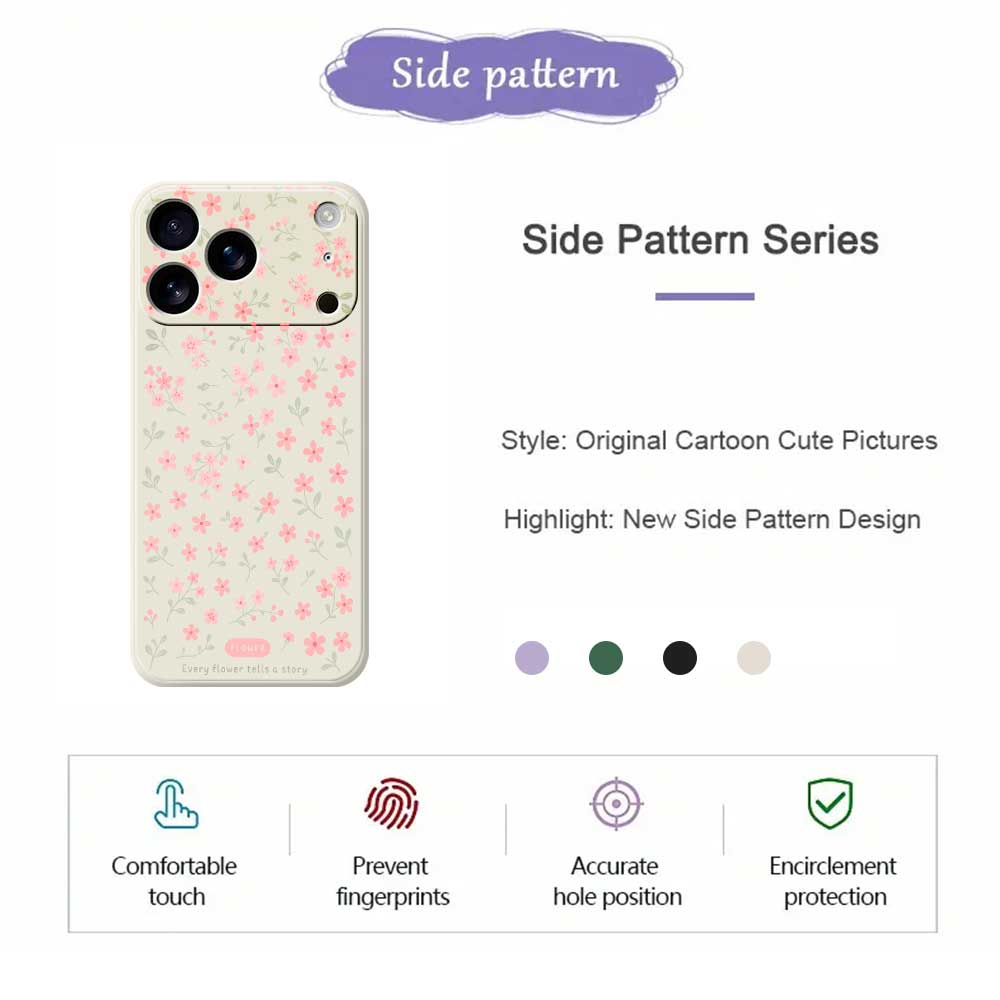 For iPhone 17 Pro Case Pink Small Flowers Pattern Printing Straight Edge TPU Phone Back Cover