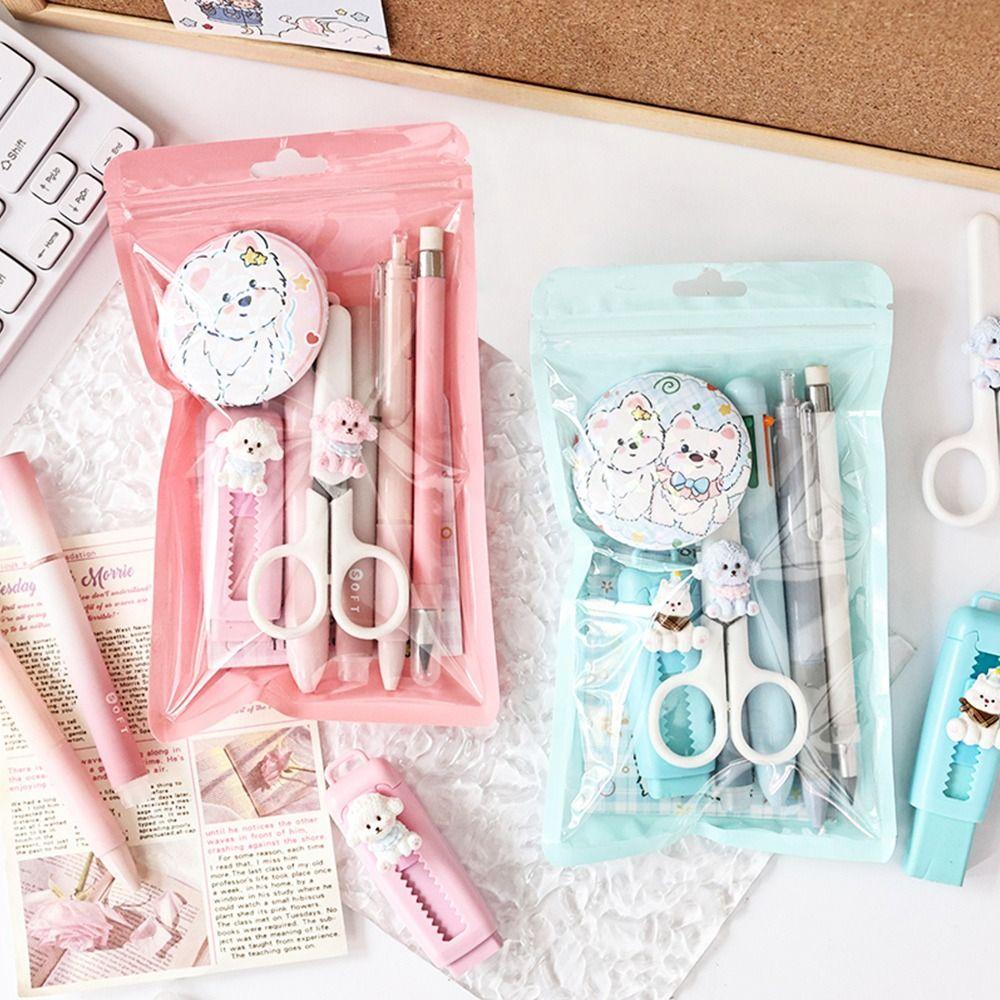 8pcs Students Gift Stationery Set Puppy Design Highlighter Cartoon Pencil Eraser School Office