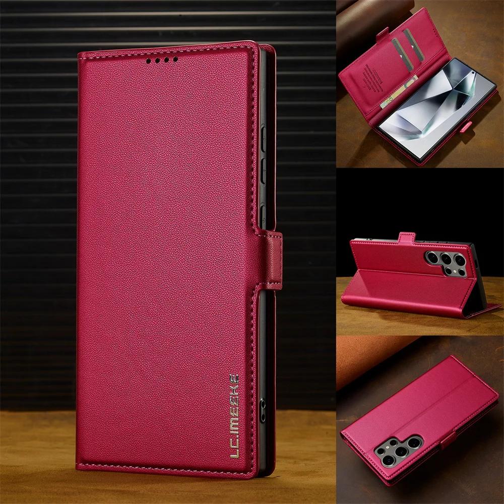 Кожаный держатель для карт, флип-чехол-кошелек для Samsung Galaxy S25 Ultra S24 FE S21 S20 S23 S22 + Plus A55 A54 A53 A35 A34 A16 A15 A14 5G