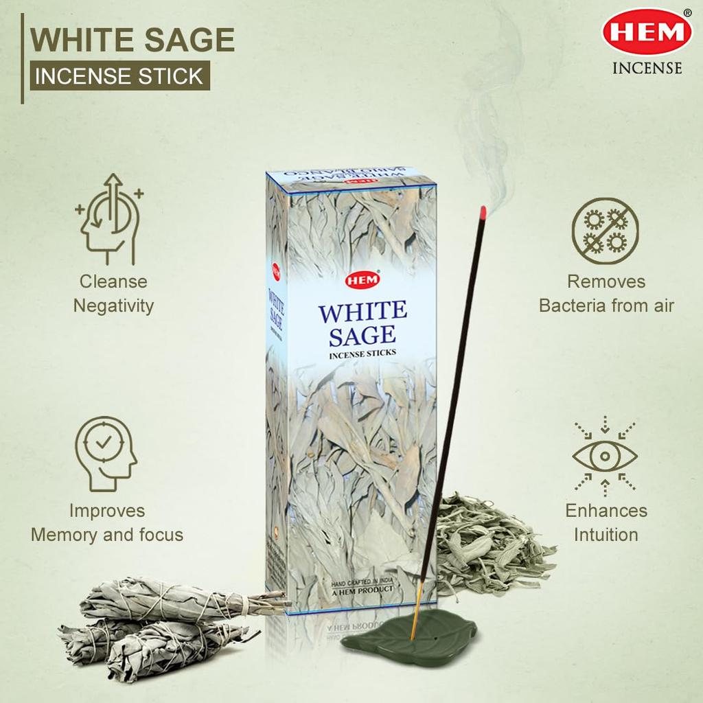 HEM White Sage Incense Sticks 100 Sticks Natural Air Purifying Aromatherapy Calming and Cleansing Scent Ideal for Meditation and Relaxation -