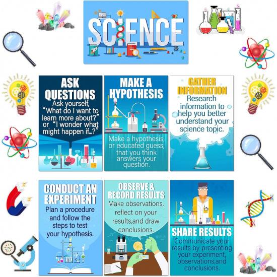 Zonon 31 Pieces Science Classroom Decoration Science Bulletin Board Set Scientist Posters Banner Classroom Wall Decoration Scientist Lab Cutouts for
