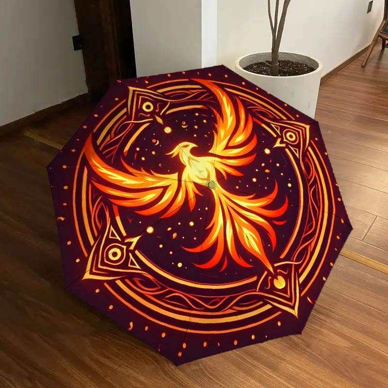 1pc Phoenix Rising Mandala Umbrella with Plastic Handle,Suitable for All Seasons Home Travel Outdoor UmbrellaDD1180