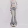 Retro American Wide-Leg Flared Jeans with Rivet Belt Design