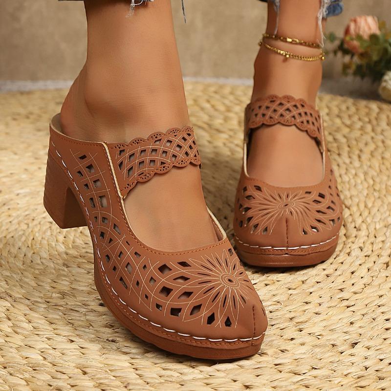 Летние новые женские сандалии большого размера, ретро шлепанцы на толстом каблуке, большой размер, полые, на танкетке, крутые женские шлепанцы