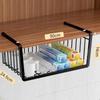 Multifunction Kitchen Under Cabinet Hanging Storage Basket Spice Rack Organizer with Cup Utensils Roll Holder Metal Wire Shelf