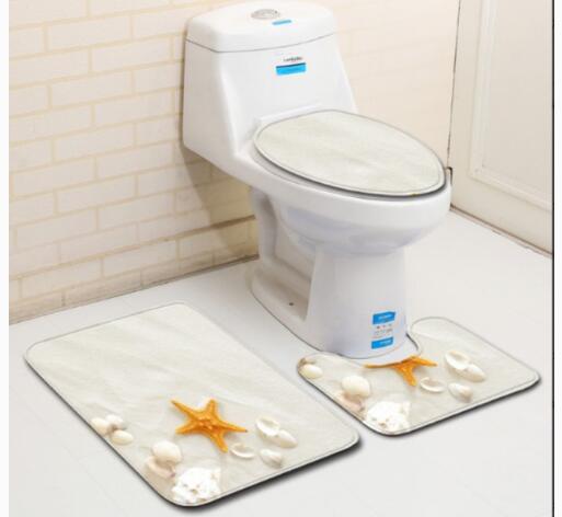 Beach Bathroom Toilet Three-Piece Floor Mat Doormat Bathroom Carpet