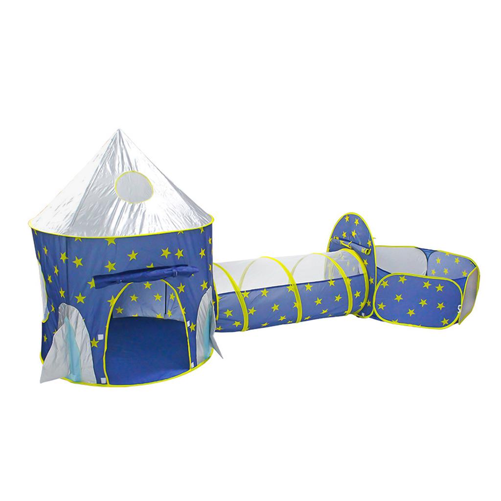 3 In 1 Kids Play Tent Crawl Tunnel Ans Ball Pit with Basketball Hoop Rocket Space Tent for Kids
