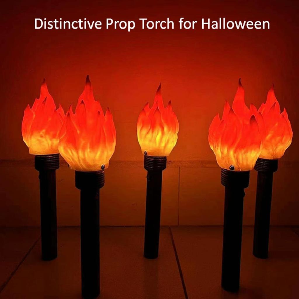 Handheld Torch Prop LED Light,18.05inch Long,Realistic Flame Torch For Games Themed Party Camping Halloween Easter,Resin Lampshade And Retro Handle
