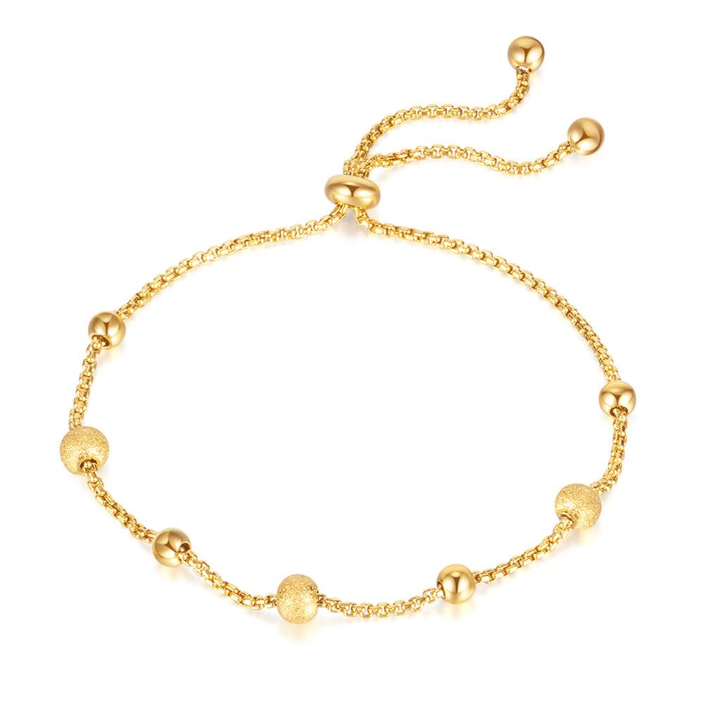 925 Sterling Silver Bracelet Small Gold Frosted Beads Push-pull Adjustable Cute 18k Gold Bracelet For Women Jewelry Gifts