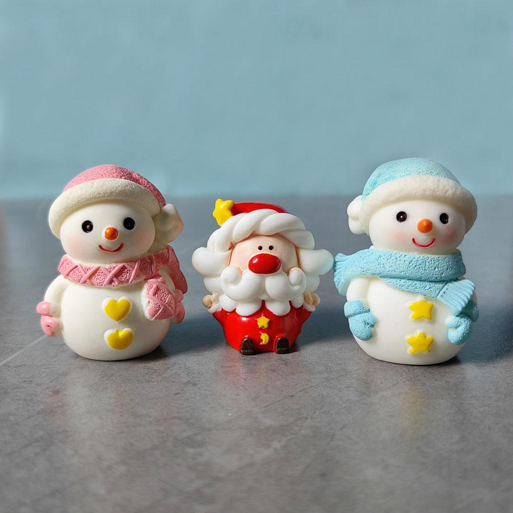2pc Santa Claus Snowman Home Christmas Decoration Resin Craft Miniature Figure Tiny Bonsai Microlandscape Fairy Garden Decor