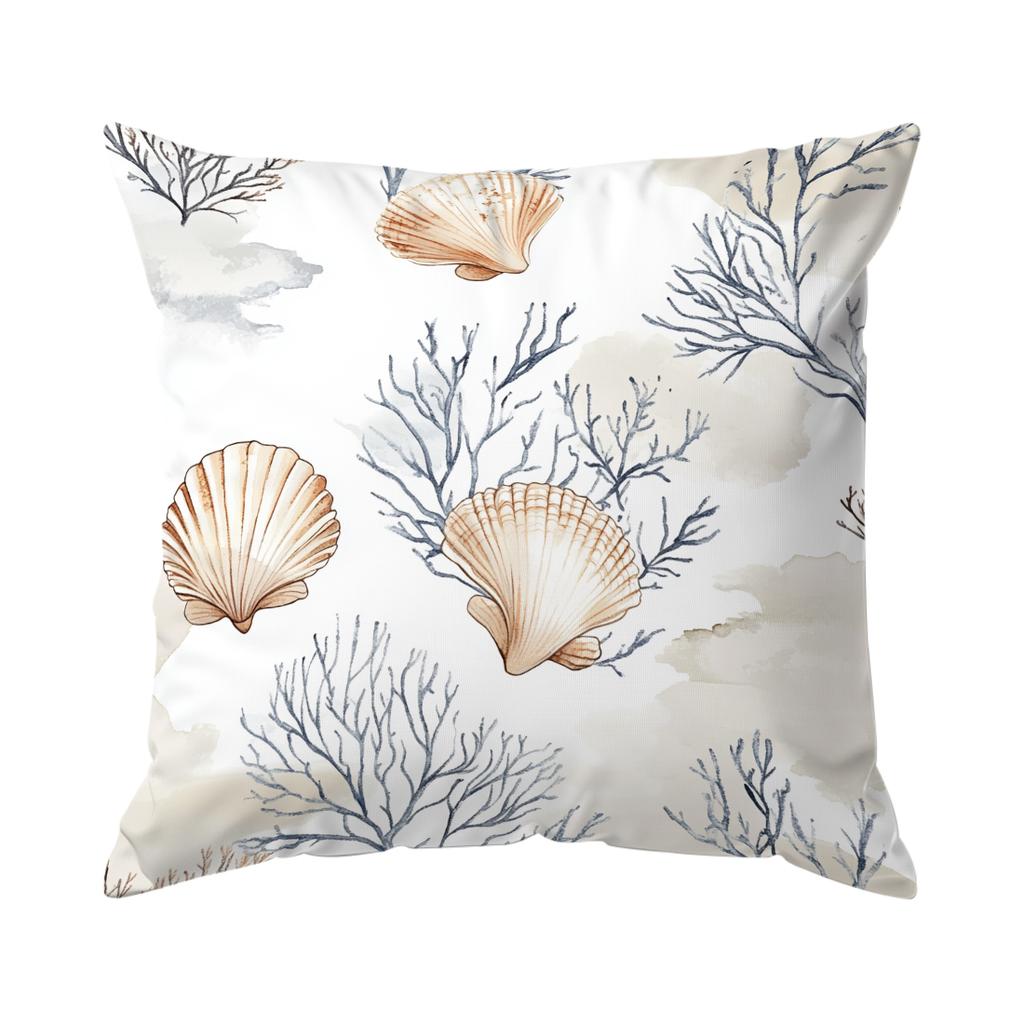 Pcs Watercolor Seashells And Seaweed Singlesided Printed Cushion Coversuitable For Living Roombedroomcar Decoration