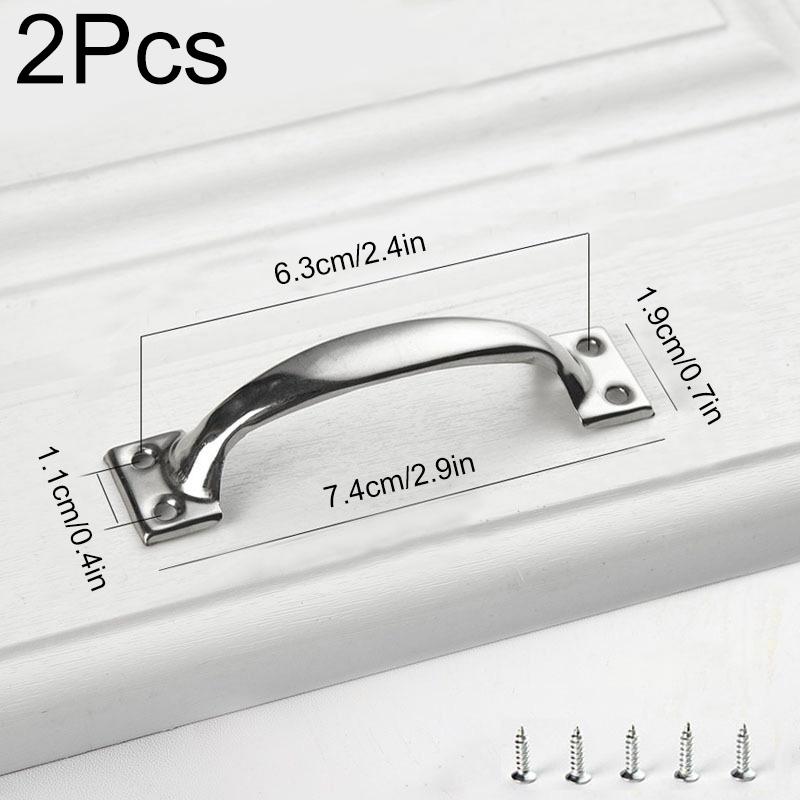 2Pcs/Pack Door Lock 3/4/5/6 Inch Garage Silver Knob Hardware Pull DIY Handle Furniture Bow-shaped Stainless Steel