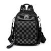 Women's Backpack Chessboard Rhinestone Bag Outdoor Leather Backpack