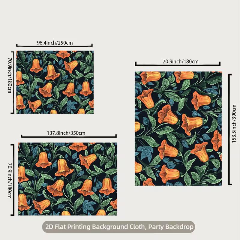 2D Flat Orange Trumpet Flower Backdrop Vintage Botanical Photo Background Cloth
