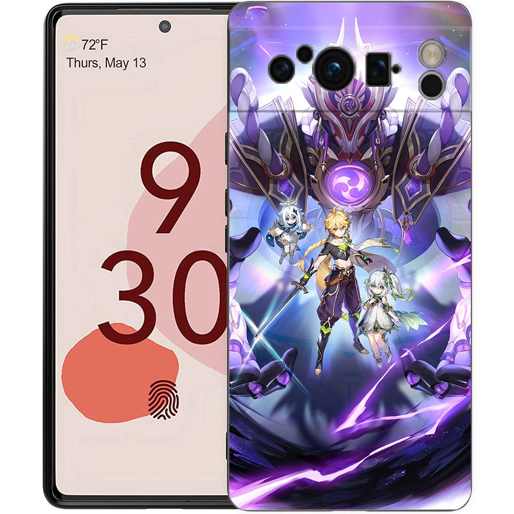 Genshin Impact Landscape Phone Case For Google Pixel 8 7 6 Pro 6A 7A 5G Soft Silicone Shockproof TPU Black Cover TPU Fundas