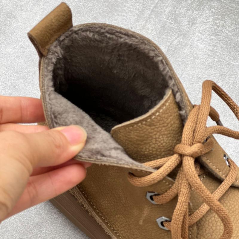 Johnature Женские короткие сапоги ручной работы в стиле ретро, ​​туфли из натуральной кожи, однотонные ботинки на шнуровке с круглым носком