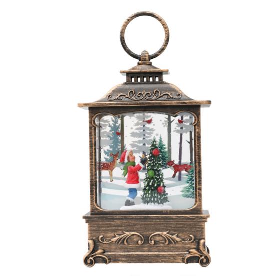 Рождественский фонарь с ретро-рамкой и встроенной елкой, снеговиком, оленем, статуэтка, работающая от батареек, ночник, настольное украшение