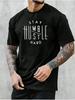 Мужская черная хлопковая футболка 'Stay Humble Hustle Hard' Повседневный уличный стиль Короткий рукав Круглый вырез Идеально для тренировок в спортзале