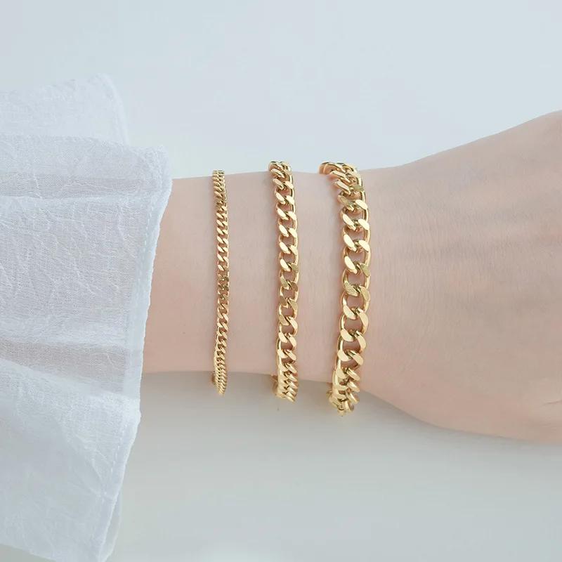 3.5-7MM Stainless Steel Chain Bracelets For Men Women Punk Curb Cuban Link Chain Bangle Fashion Party Never Fade Jewelry