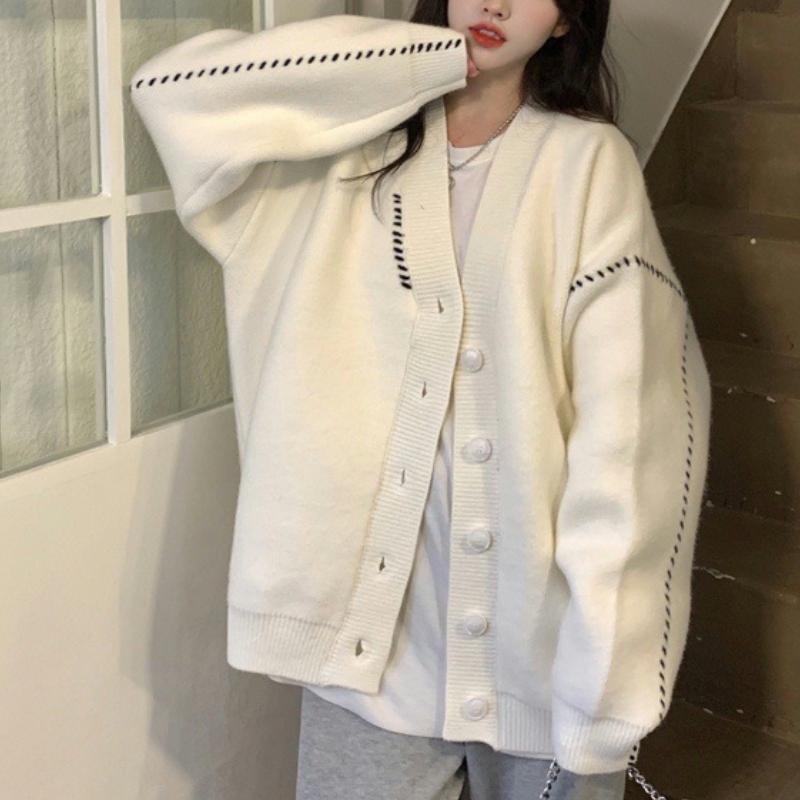 GMXIA Женский ленивый стиль свитер кардиган куртка свободная верхняя одежда дизайн ниша осень и зима топы трикотаж