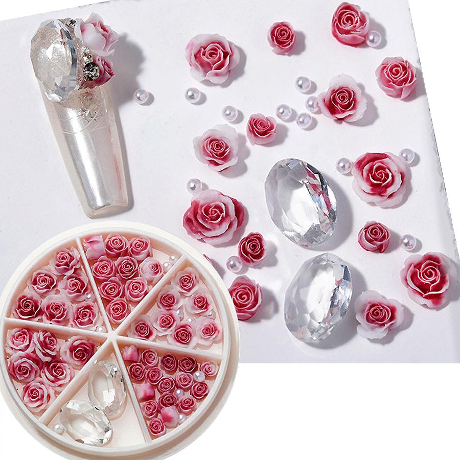3D-цветы розы и камелии с набором жемчужных бусин, ювелирные аксессуары для дизайна ногтей