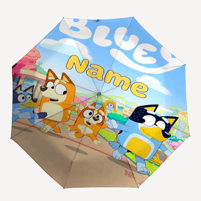 Custom Name Bluey Theme Automatic Umbrella, Lightweight & Portable, 8 Rib, Perfect for Outdoor Travel, Birthdays, Christmas, Gifts.