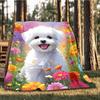 1pc Fluffy White Dog Outdoor Flannel Blanket , Machine Washable Perfect Gift for Birthday , Holiday Travel Accessory , Durable Material