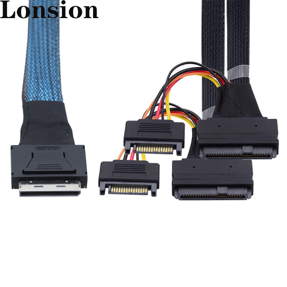 Кабель OCuLink PCIe SFF-8611 8X на двойной SFF-8639 U.2 с 15-контактным разъемом SATA "папа"