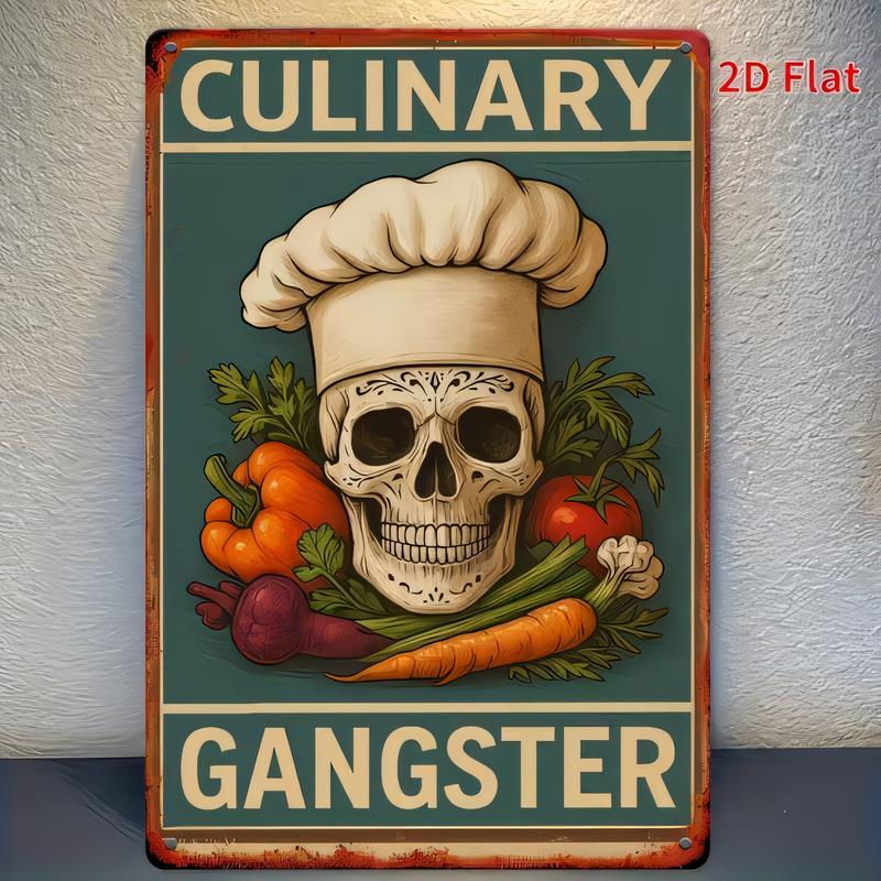 Tin Sign CULINARY GANGSTER Retro Vintage Kitchen Skull Chef Metal Wall Plaque Funny Bar Pub Restaurant Decor Hanging Poster Gif