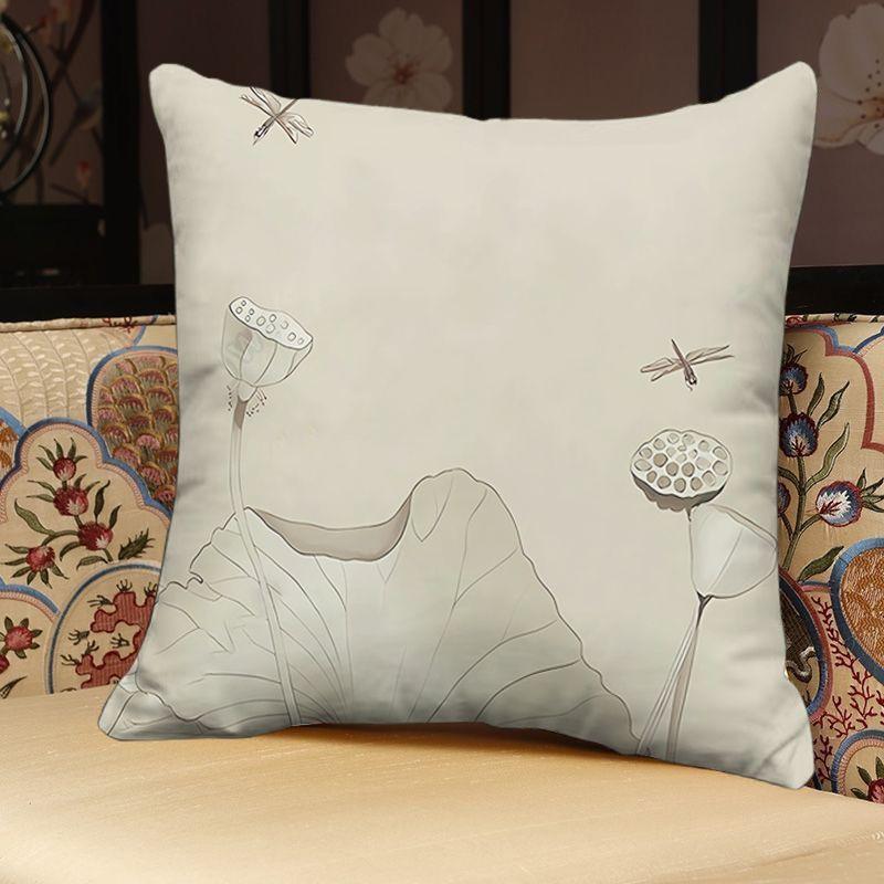 "Элегантные наволочки для декоративных подушек с цветочным узором лотоса - Чехлы на подушки в традиционном китайском стиле для домашнего декора"