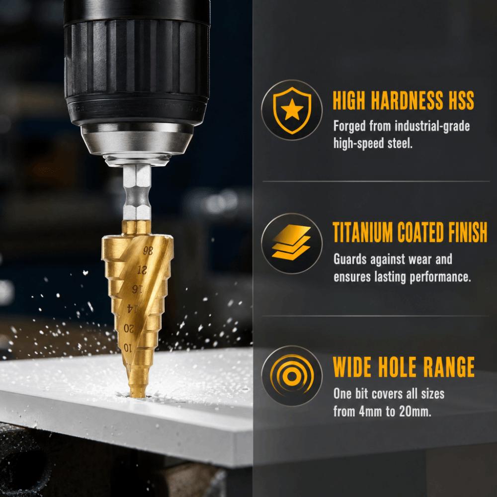 High Speed Steel Stepped Cone Drill Bit Titanium Coated Hole Saw  Power Tools