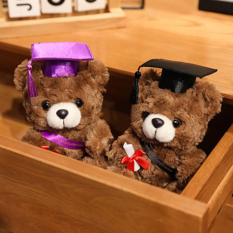 18CM Dr. Bear Cute Plush Toy Small Light Brown Teddy Wear Doctor Hat Doll Graduation Gifts