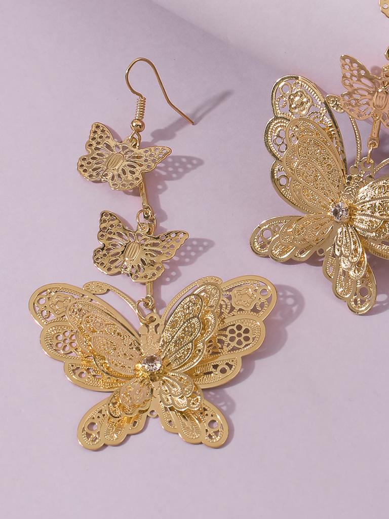 1 Pair of Golden Hollow Butterfly Earrings, Fashionable Jewelry, Suitable for Daily Wear