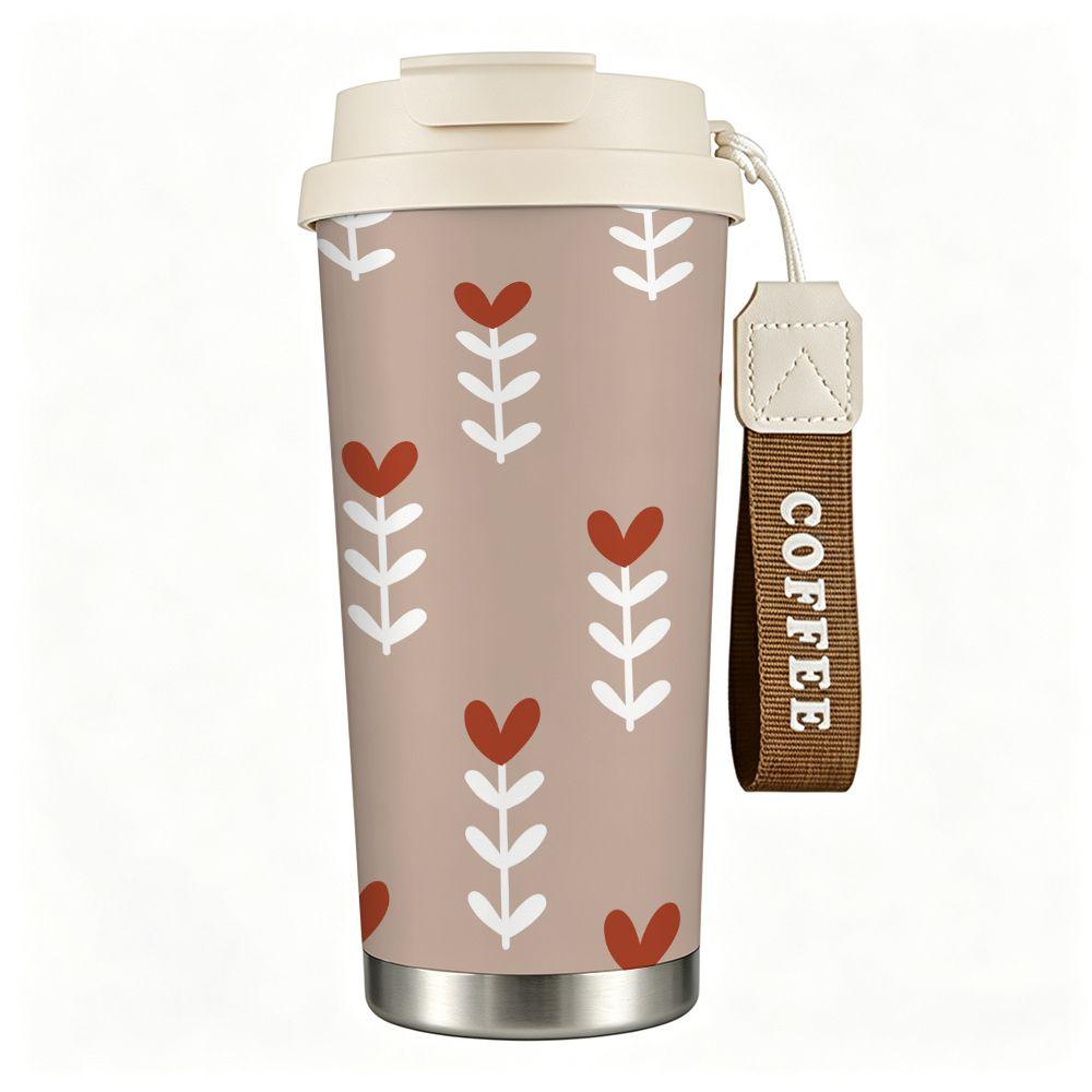 Boho Minimalist Heart Flower Pattern Insulated Coffee Tumbler Reusable Stainless Steel Thermal Mug Portable Travel Cup for Women Office School