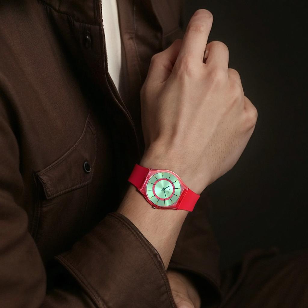 Swatch SKIN Кварцевые Часы Унисекс 34 мм Зеленый Циферблат Корпус Часов на Био-основе Силиконовый Ремешок SS08P111