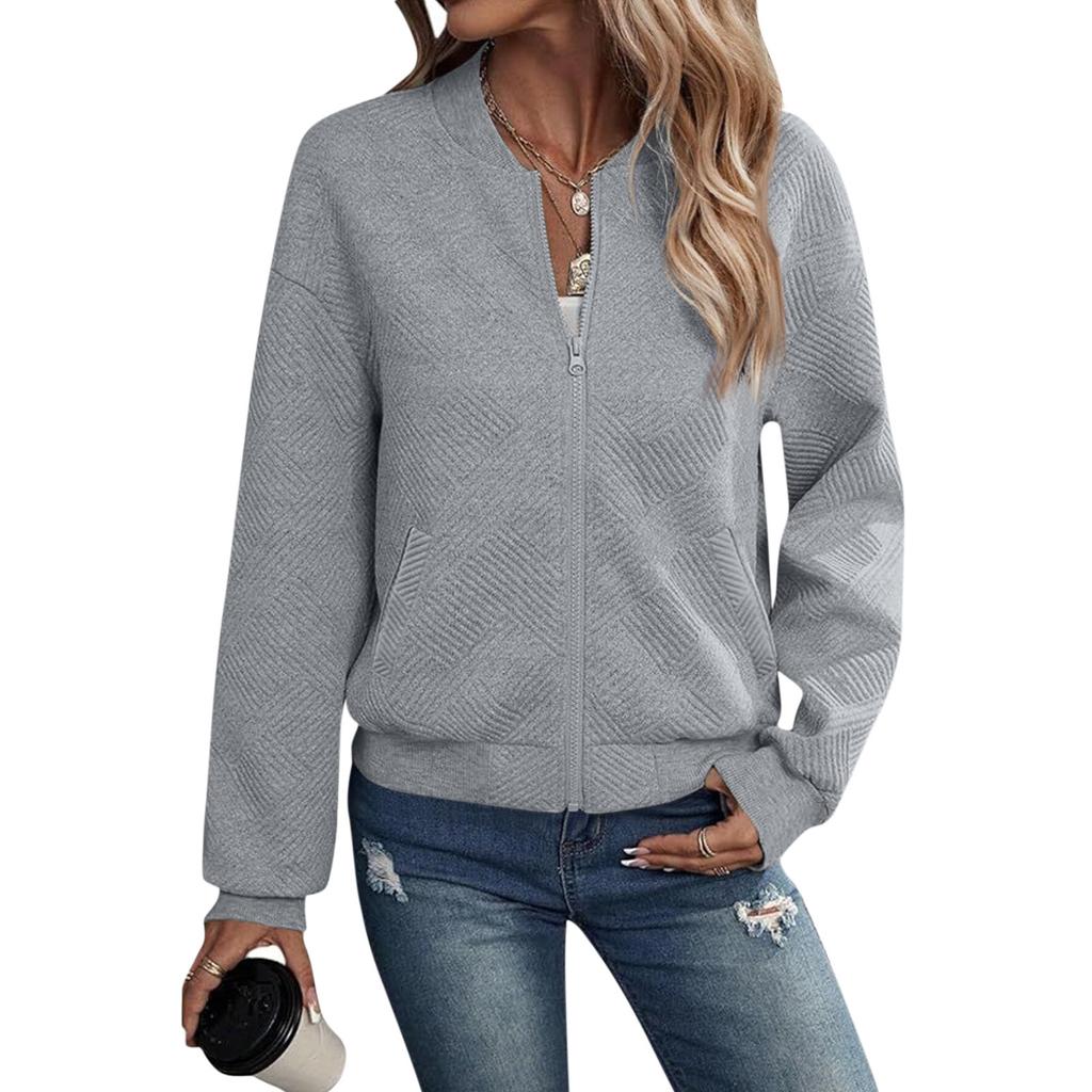 Womens Long Sleeve Zip Up Sweatshirts Jackets Full Zipper Lightweight Jacket Casual Pocket Loose Outwear Coat