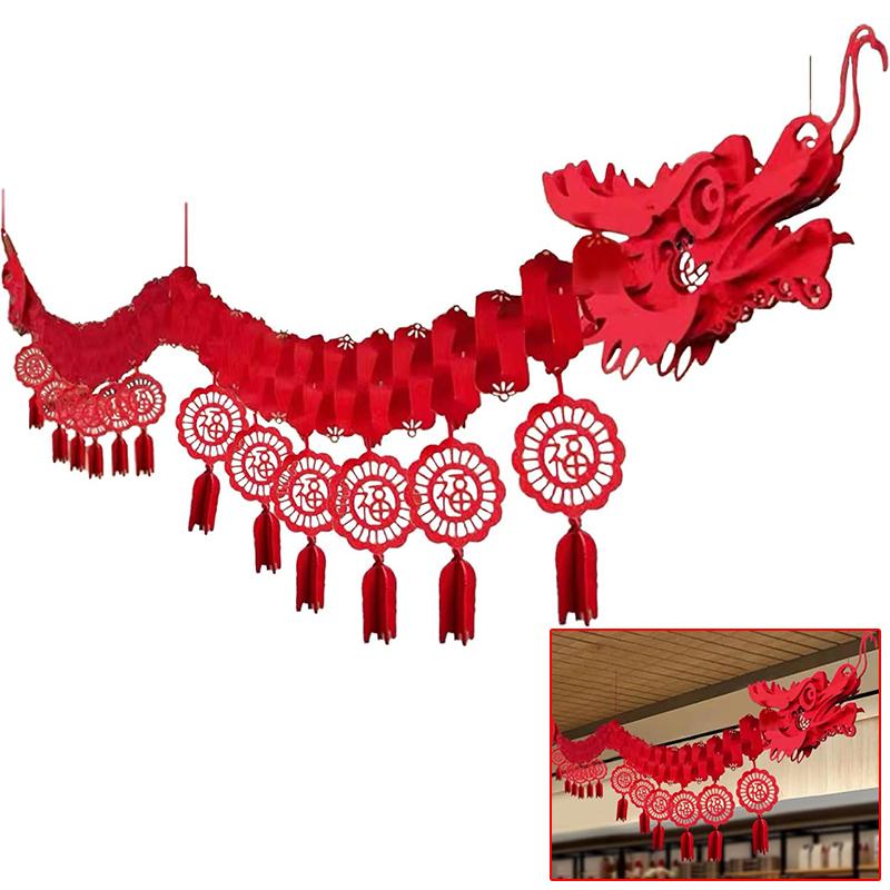 Chinese New Year Decorations 2024 Banner Chinese Dragon Decorations Banner with 12 Lucky FU Charms Lunar New Year Party Favors
