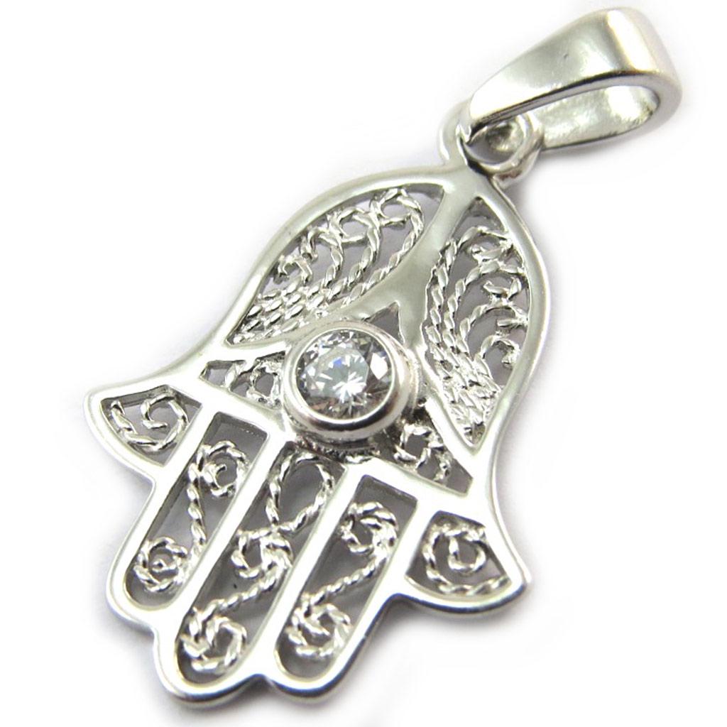 Les Trésors De Lily [N3972] - Silver Pendant 'Main Fatma' White (rhodium-plated) - 30x18 Mm