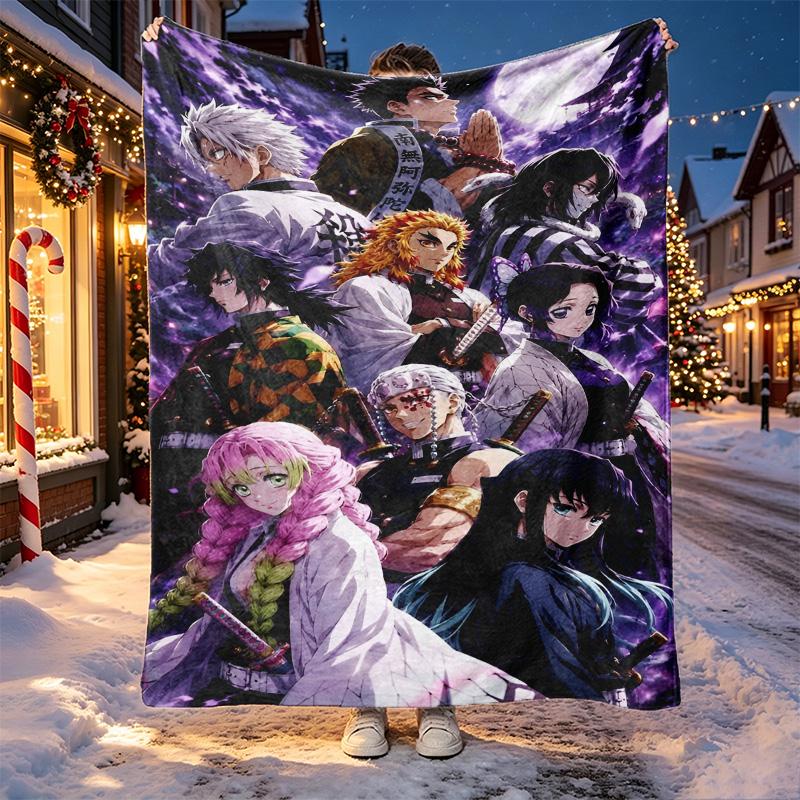 Demon Slayer Pattern Blanket for Home Decoration, Bed, Sofa, Car Travel, Camping, Suitable for All Seasons, Birthday Christmas Gift