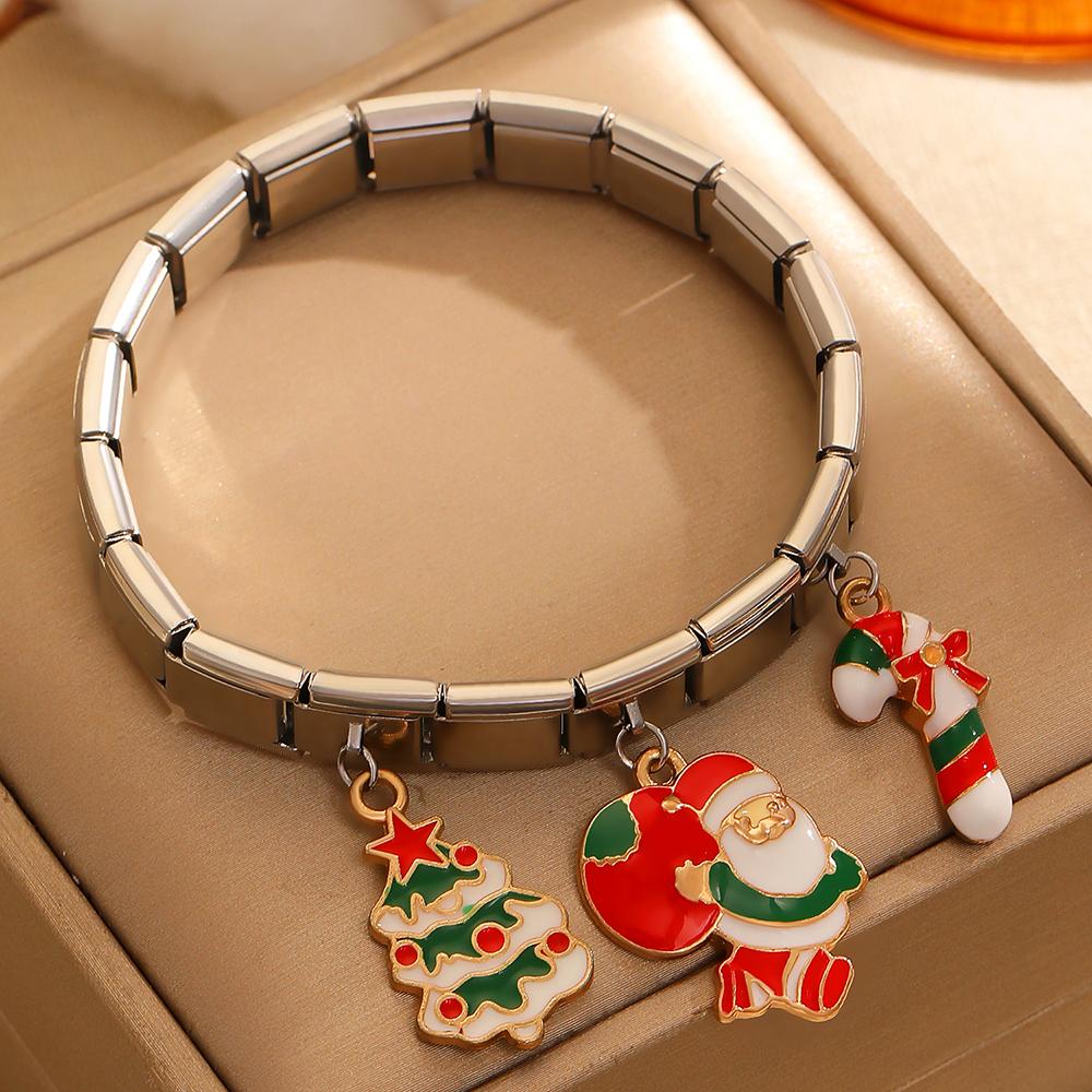 Stainless Steel Christmas Charm Bracelet for Men Women Strawberry Fruit Pendant Bangle Luxury No Fading Jewelry Gifts